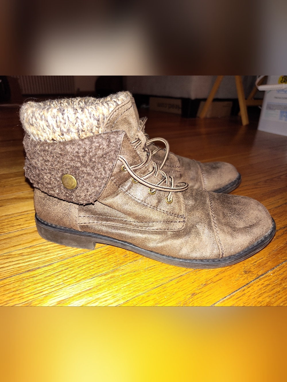 Cliffs Brown Fold-Over Lace-Up Ankle Boots